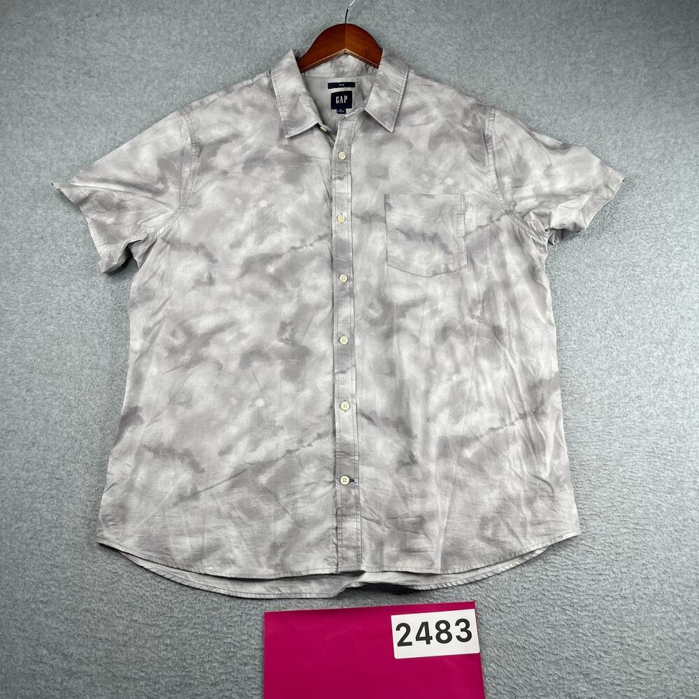 Gap Shirt Gray Cloud Acid Wash Style Casual Button Up Short Sleeve Mens XL